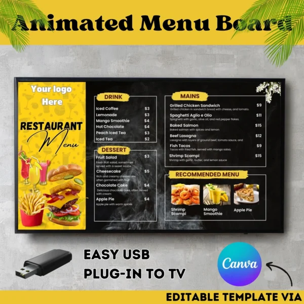 Easy DIY Digital Menu Board for Restaurants | Canva Template