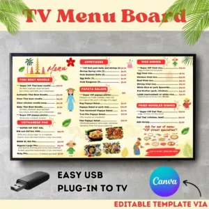 USA Asian Menu Board - Stylish, Editable Canva Template for Asian Restaurants