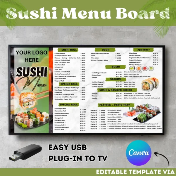 Sushi Menu Board, Tv Menu Board