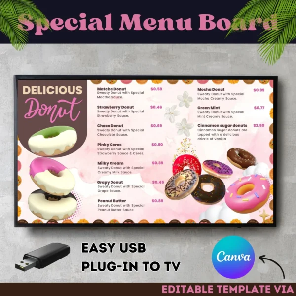 Mordern Donuts menu Board Idea, Donuts Menu For Digital Signage