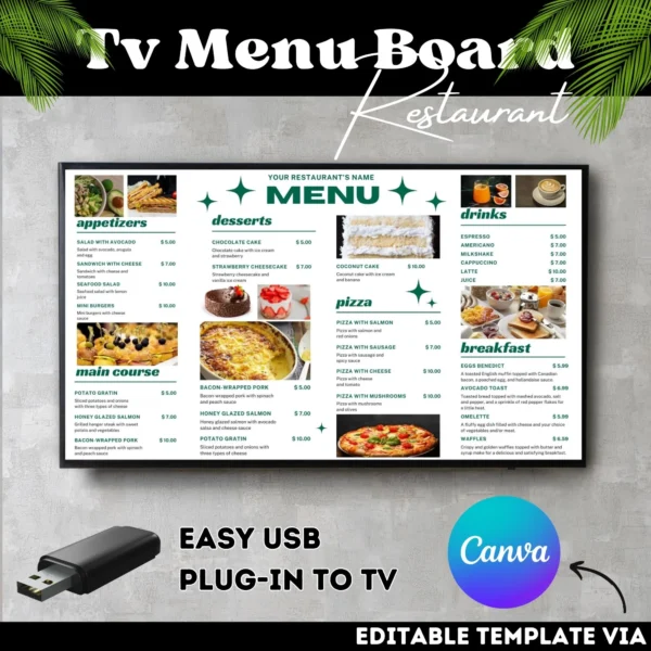 TV Menu Board for Restaurant, Restaurant Menu Display Screen