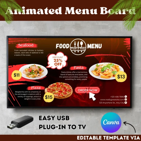 Animated Digital Menu Board - Modern Restaurant TV Menu Display Template