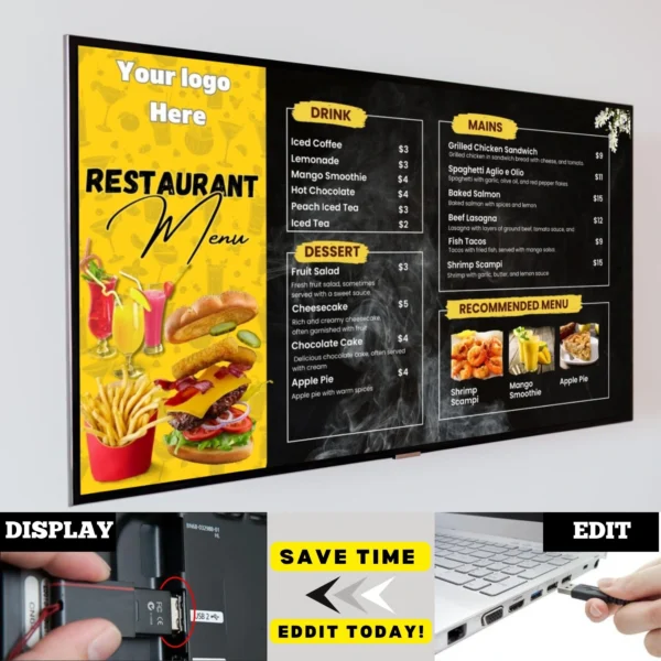 Easy DIY Digital Menu Board for Restaurants | Canva Template