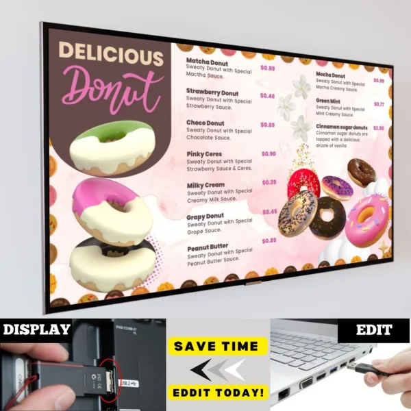 Mordern Donuts menu Board Idea, Donuts Menu For Digital Signage