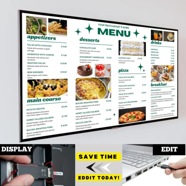 TV Menu Board for Restaurant, Restaurant Menu Display Screen