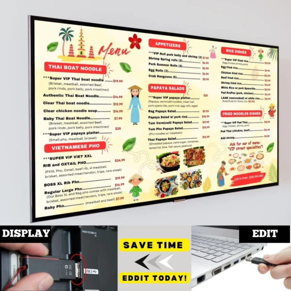 USA Asian Menu Board - Stylish, Editable Canva Template for Asian Restaurants