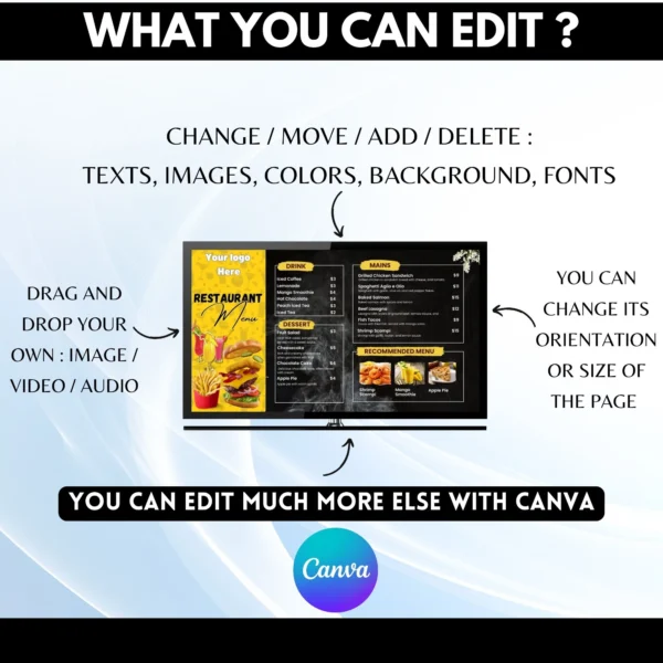 Easy DIY Digital Menu Board for Restaurants | Canva Template