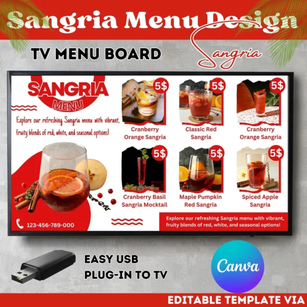 Sangria Digital Menu Board Template